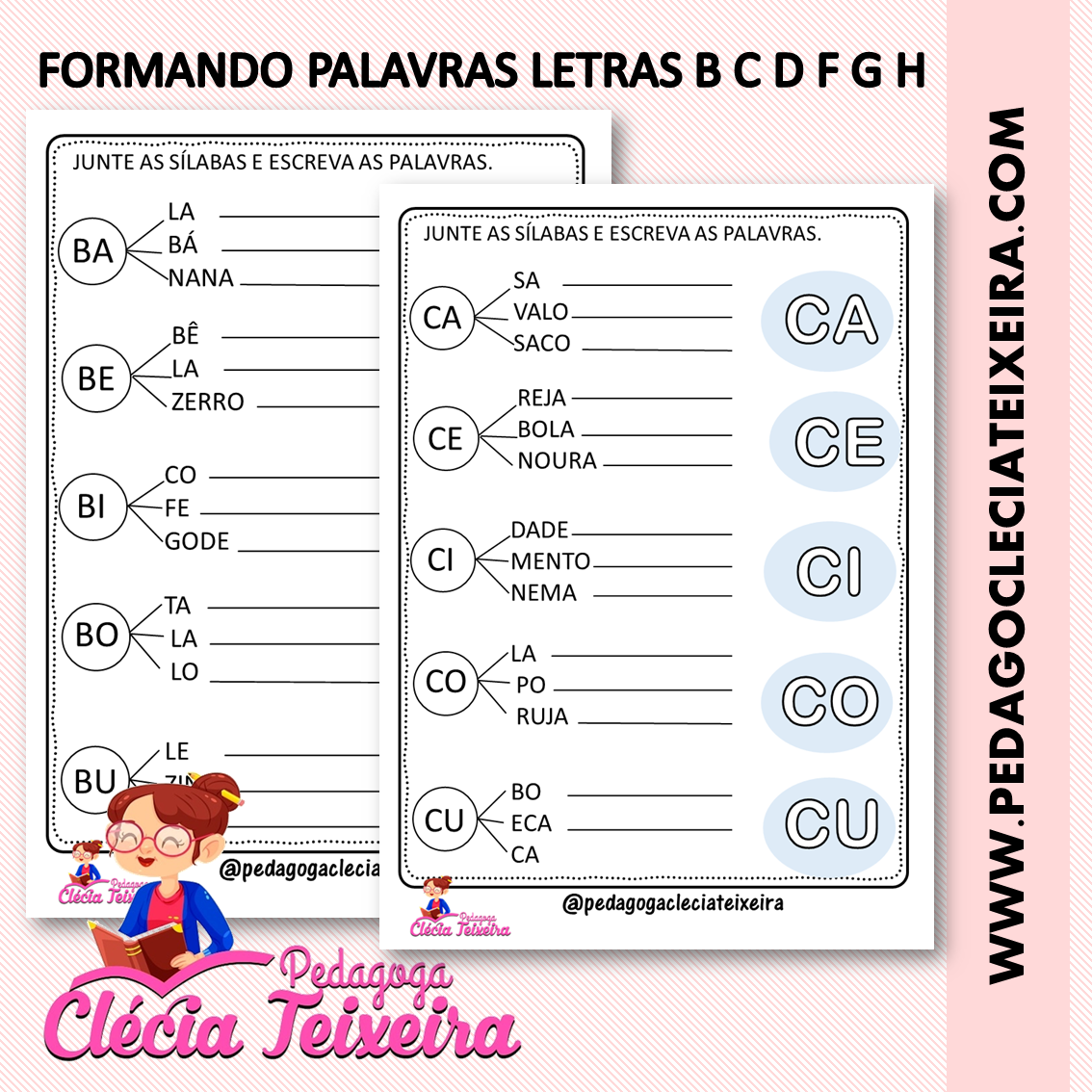 Atividades de alfabetização sílabas letras B C D F G H