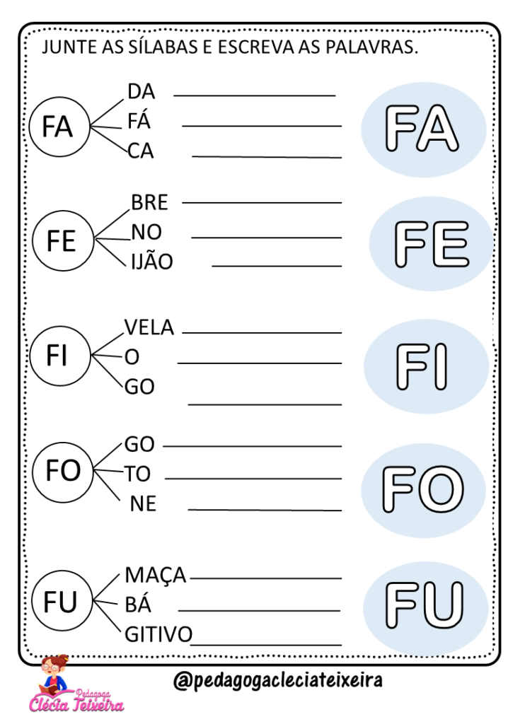 Atividade Fa Fe Fi Fo Fu Para Alfabetização Para Imprimir  Atividades de  alfabetização, Atividades alfabetização e letramento, Atividades de silabas