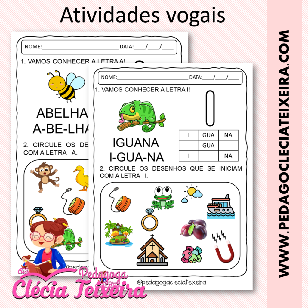 Colorindo desenhos com a vogal E - Atividade Educativa para Pré