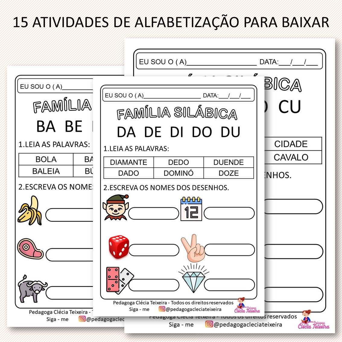 Jogo de Alfabetização para imprimir Completando sílabas em PDF