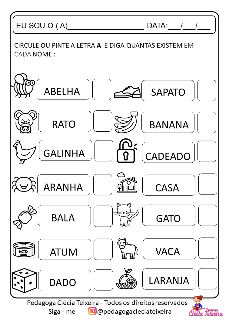 Atividade letra A - Alfabetização