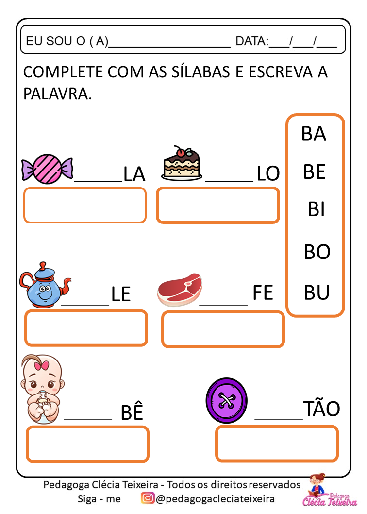 Atividades sílabas para imprimir