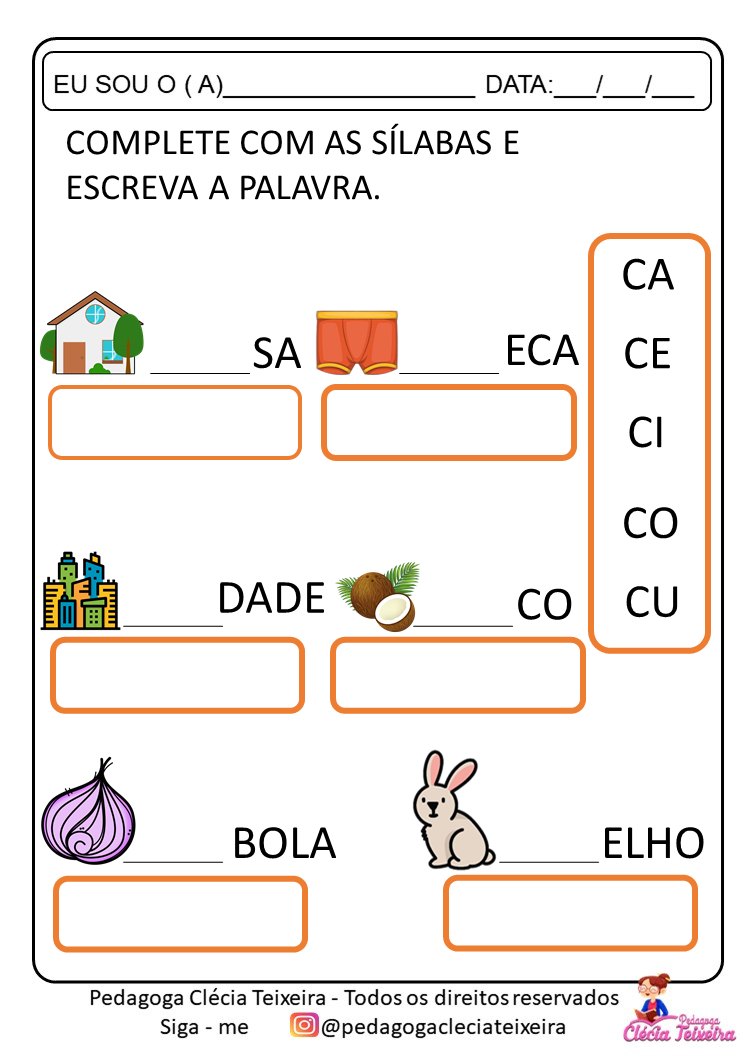 FREE! - Atividade para Completar Palavras com Sílabas