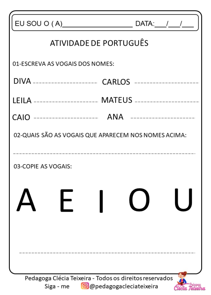 Atividade vogais Educação Infantil - Clécia Teixeira