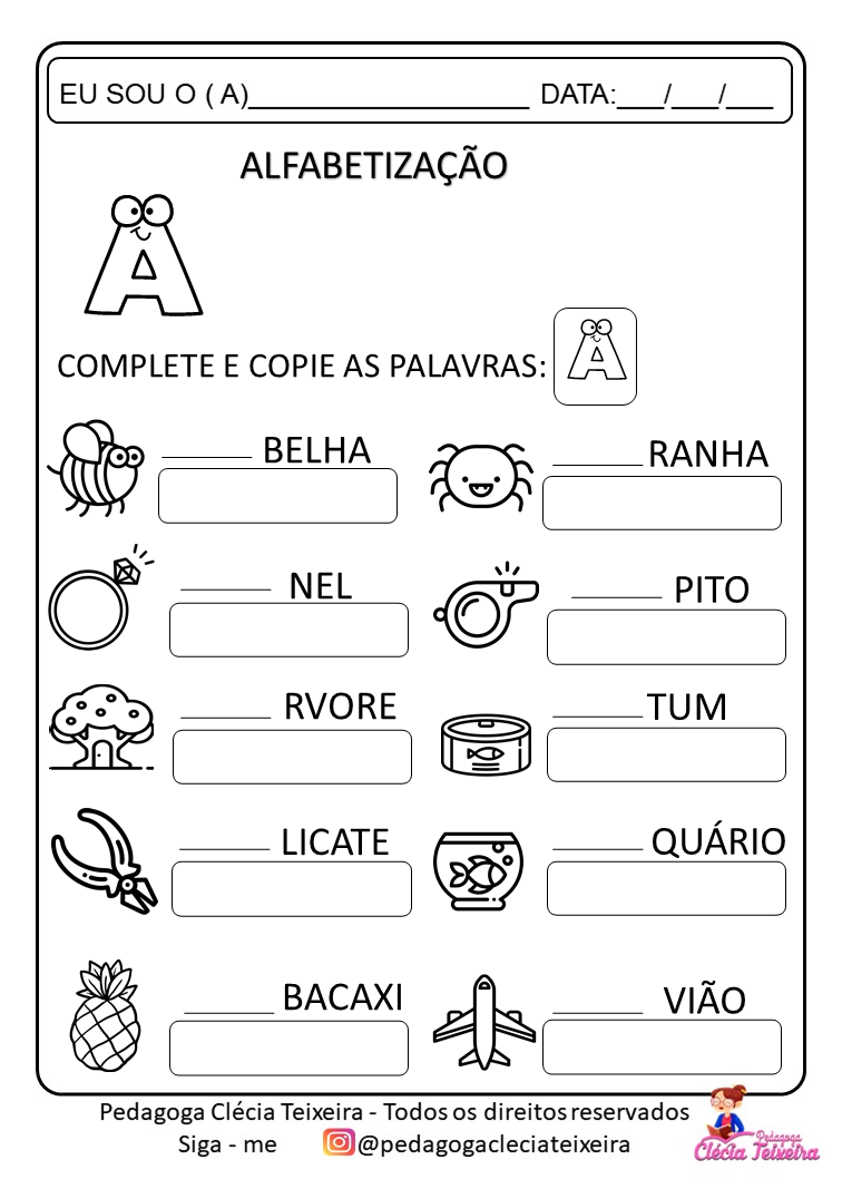 Atividades de alfabetização para imprimir