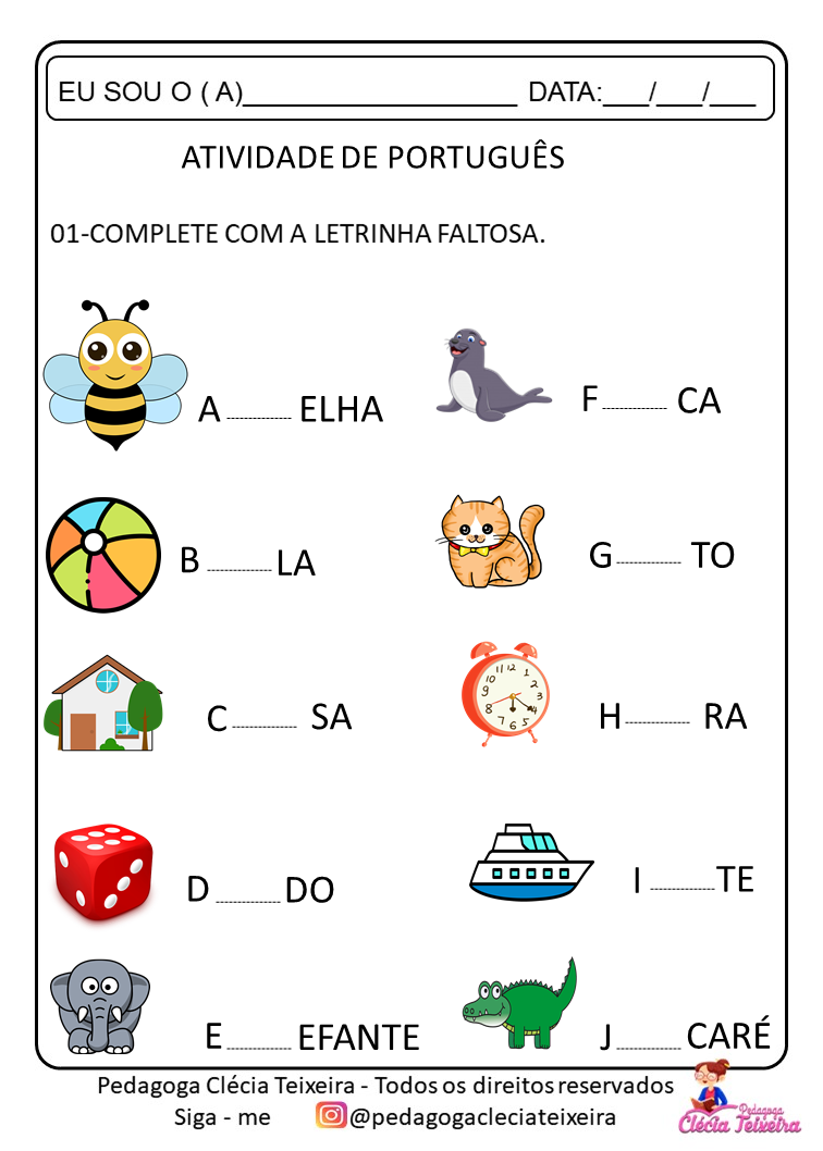 ATIVIDADES DE ALFABETIZAÇÃO, COMPLETAR AS PALAVRAS, FO