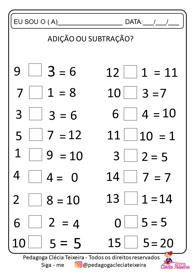 Adição e Subtração para Educação Infantil