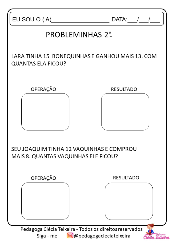Probleminhas de matemática 2 º ano - Clécia Teixeira