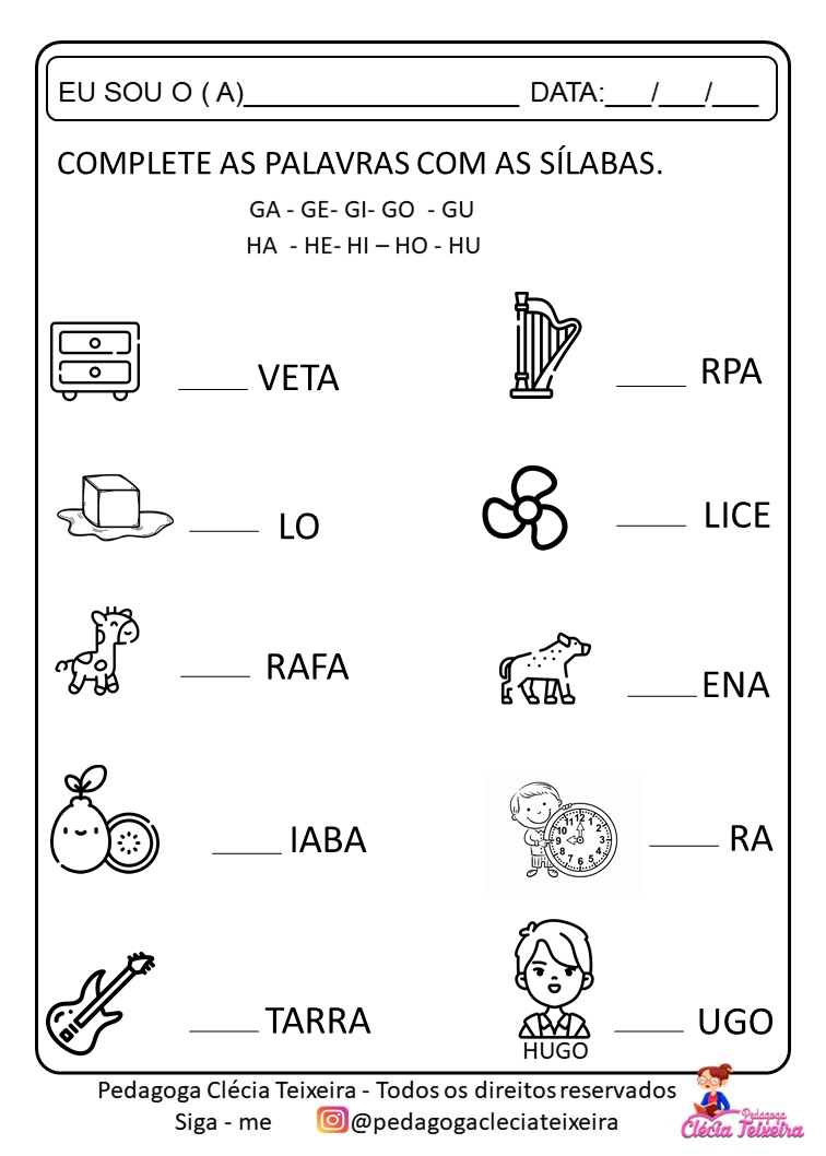 15 Atividades de alfabetização sílabas simples para imprimir