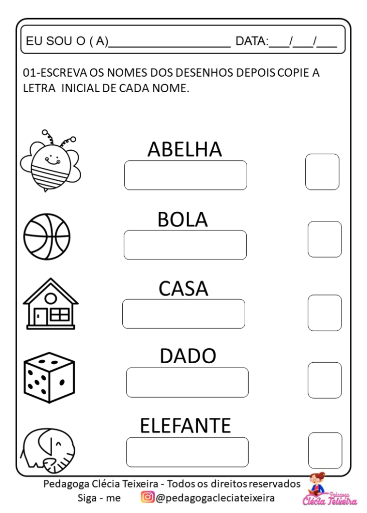 Escrita de palavras - atividades de alfabetização