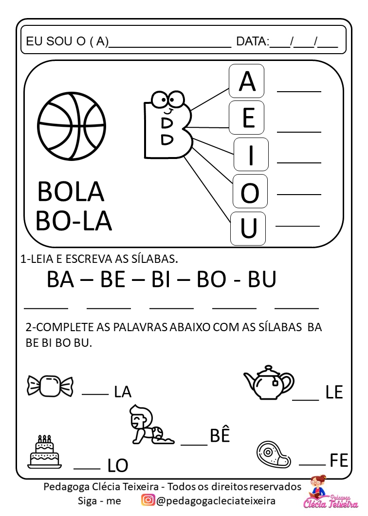 Atividades com sílabas simples para educação