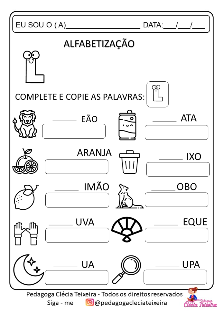 Atividades de alfabetização letras do alfabeto