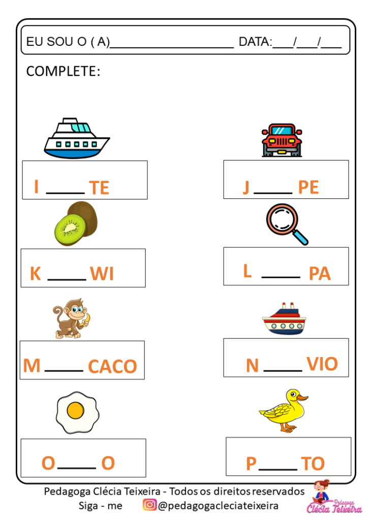 Atividades com letras faltosas para imprimir