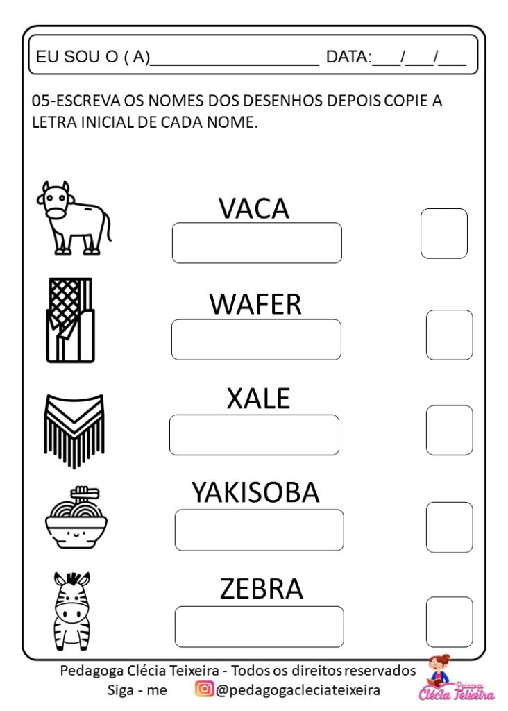 Escrita de palavras - atividades de alfabetização