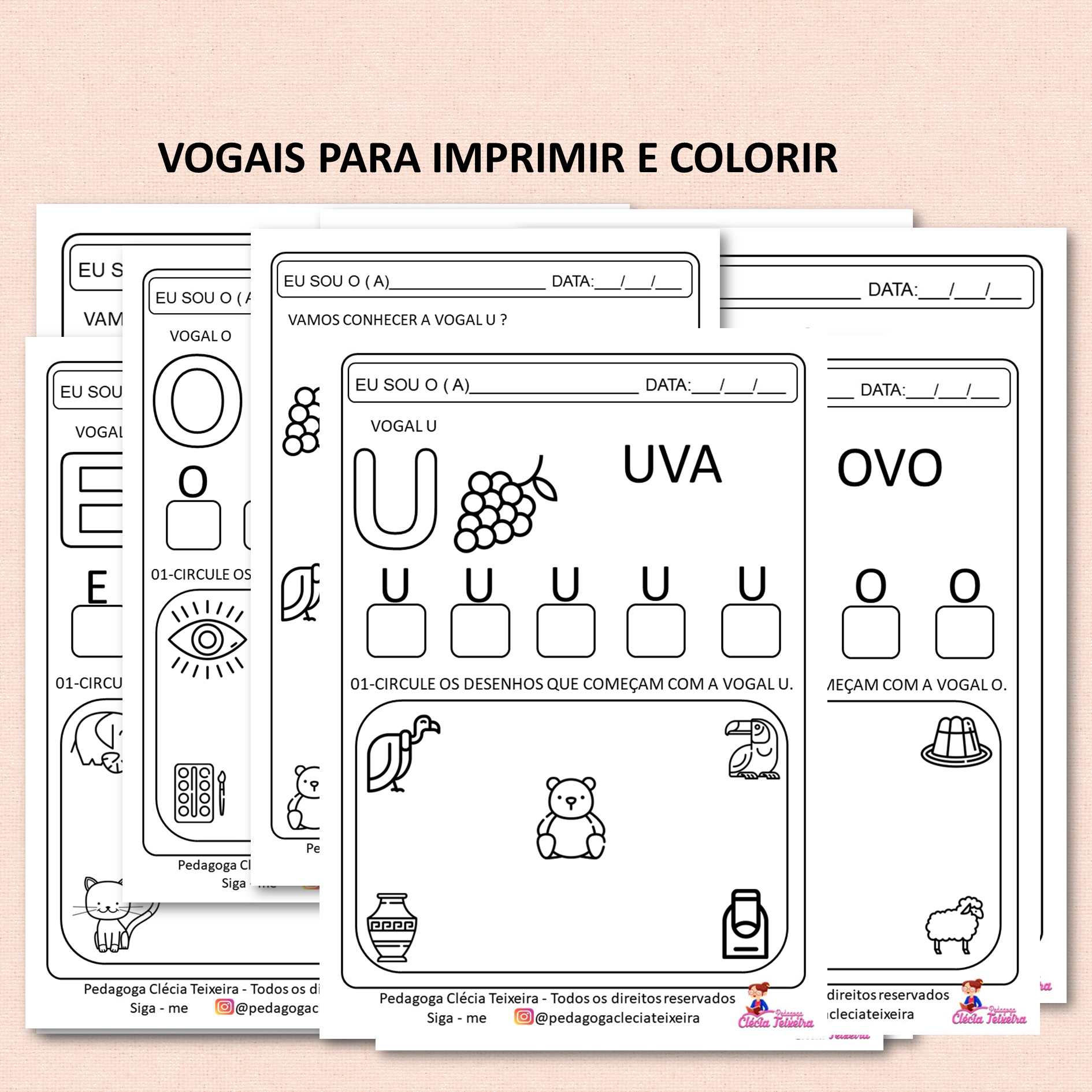 Vogais para imprimir e colorir