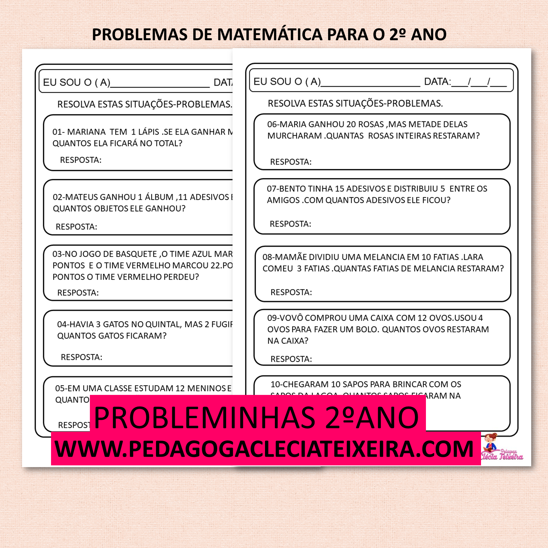 Atividade de matemática PDF 2º ano probleminhas