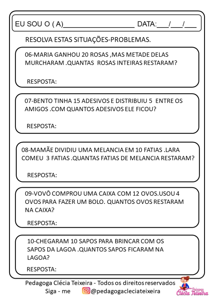 Problemas de matemática para o 2º ano