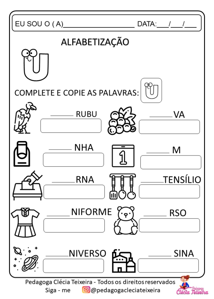 Atividade com letra inicial para educação infantil