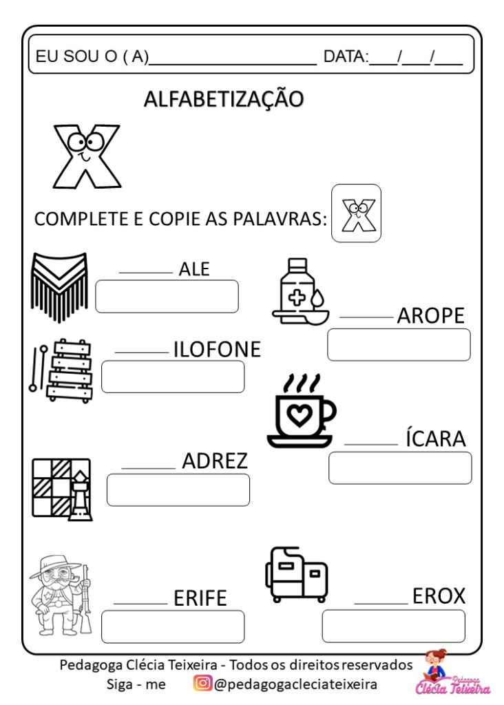 Atividade com letra inicial para educação infantil