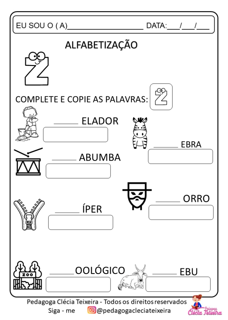 Atividade com letra inicial para educação infantil