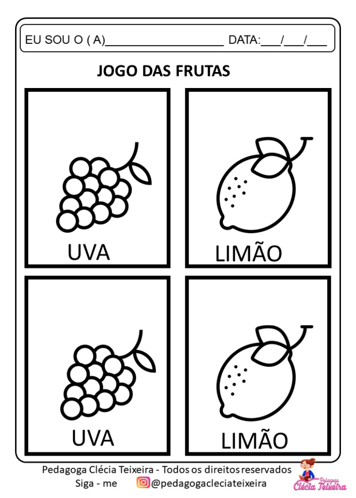 Jogo da memória para imprimir - Clécia Teixeira