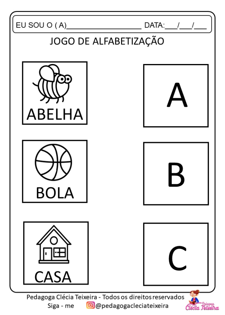 Jogo alfabetização para imprimir