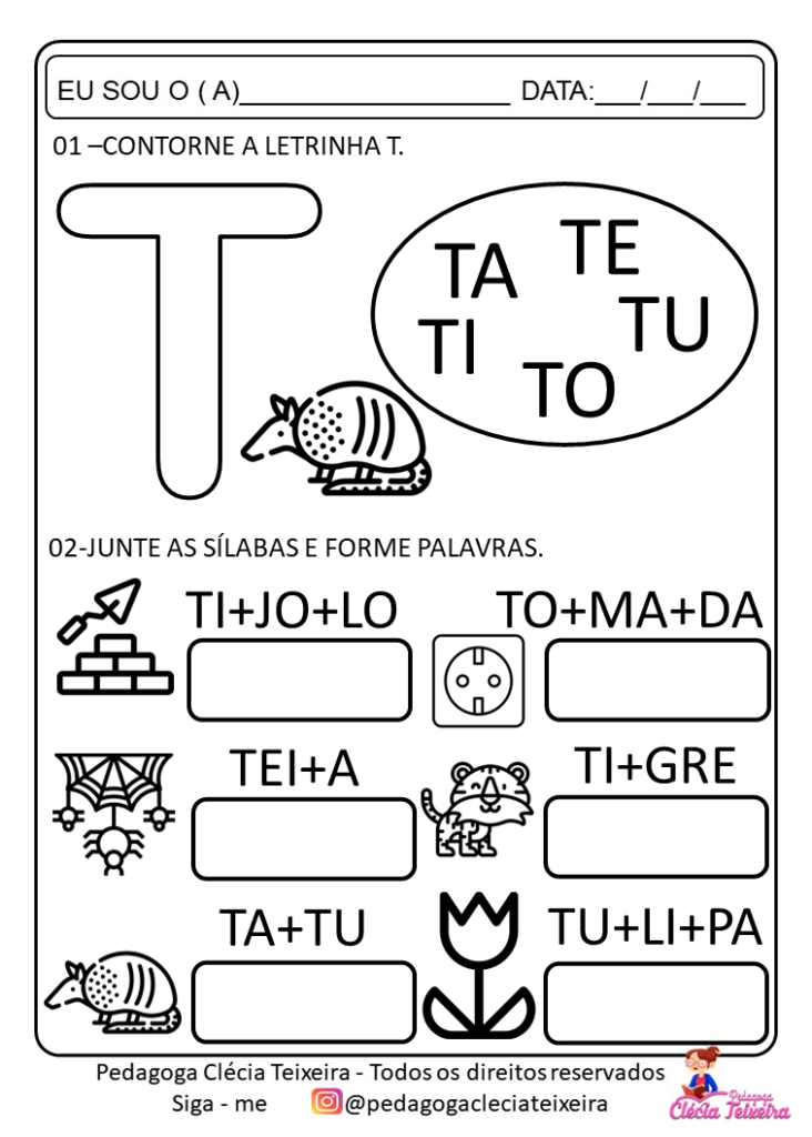 ATIVIDADE COM TA TE TI TO TU - COM TEXTO PARA ALFABETIZAÇÃO