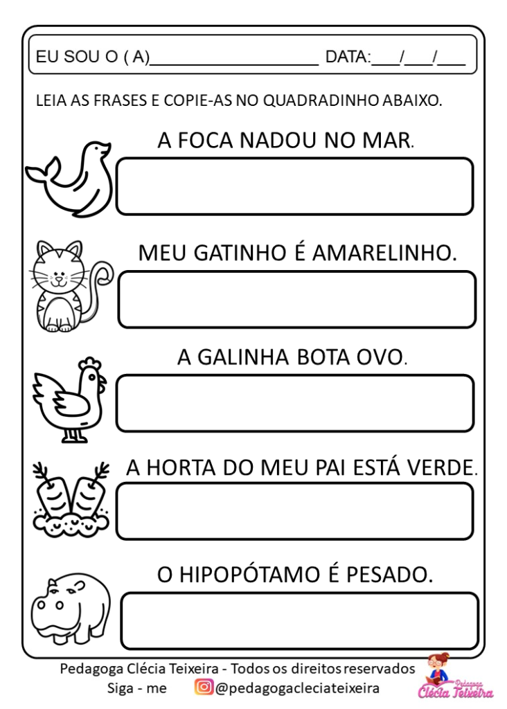 Fichas de leitura para alfabetização-frases