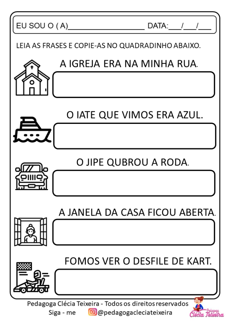 Fichas de leitura para alfabetização-frases