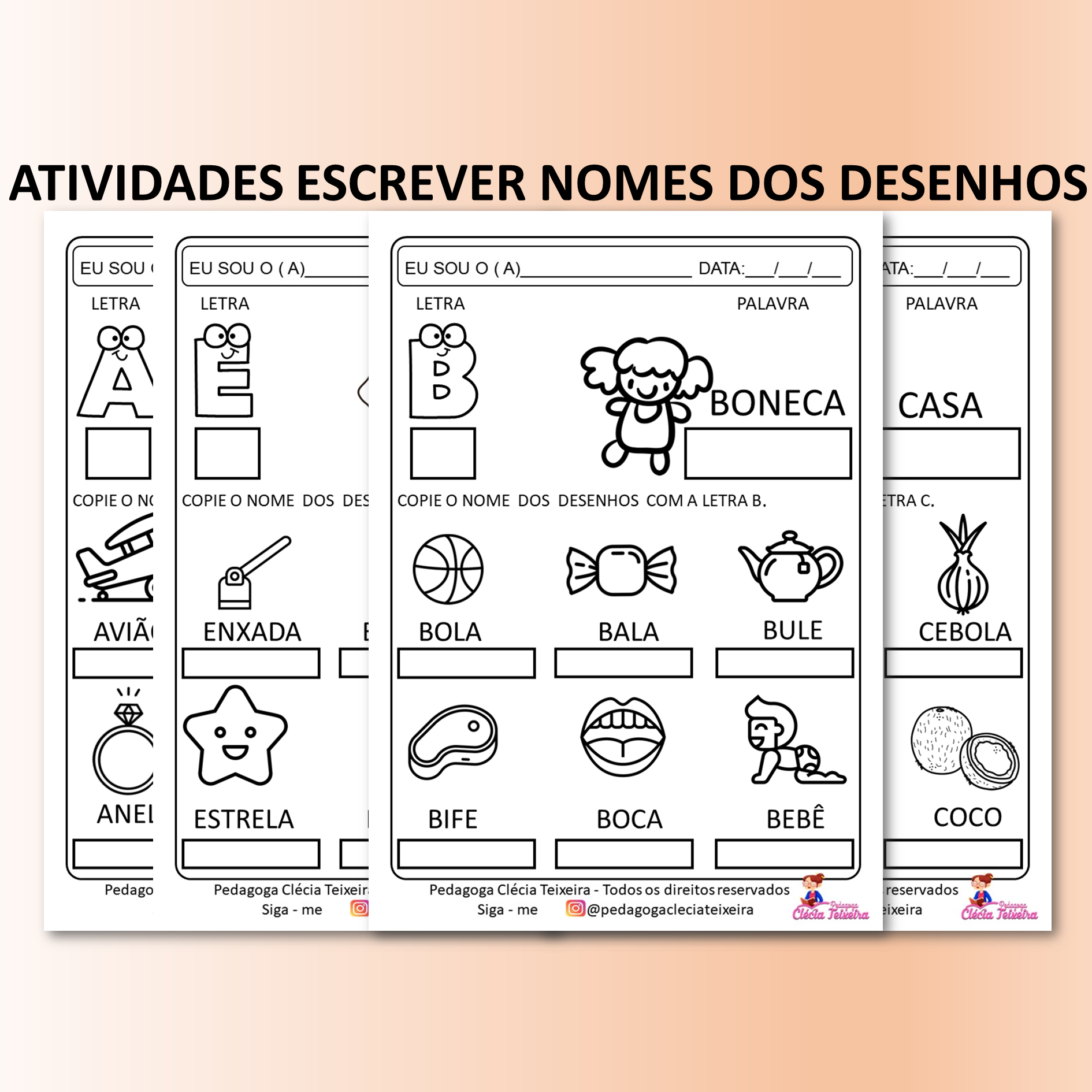 Atividades escrever nomes dos desenhos