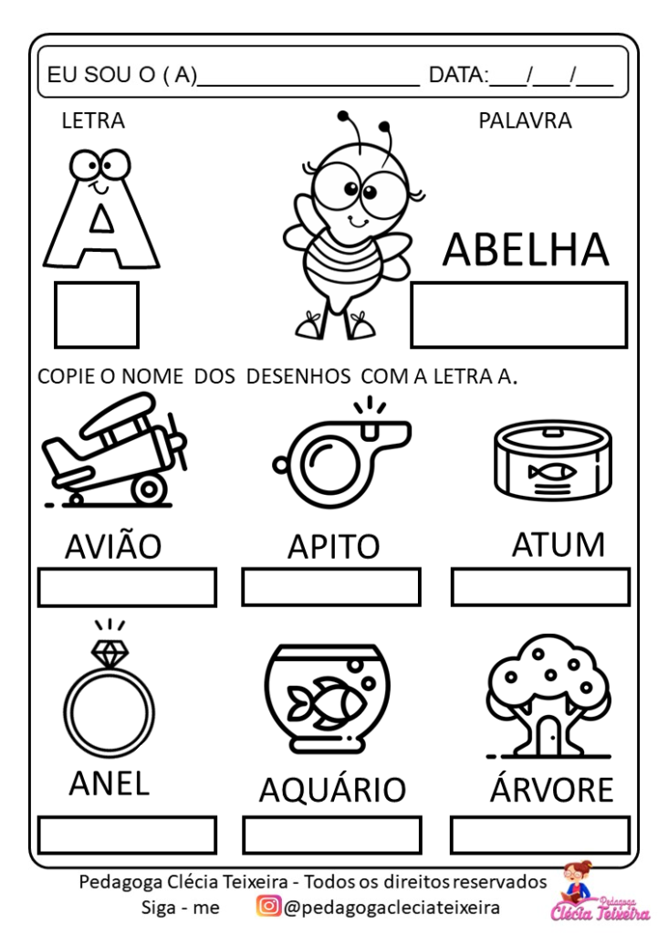 Atividades escrever nomes dos desenhos