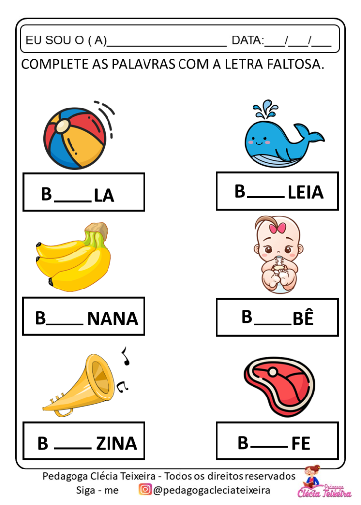 Atividades com letras faltosas alfabetização