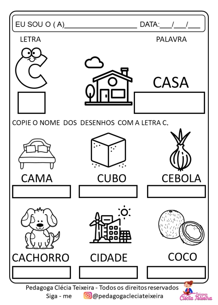 Atividades escrever nomes dos desenhos