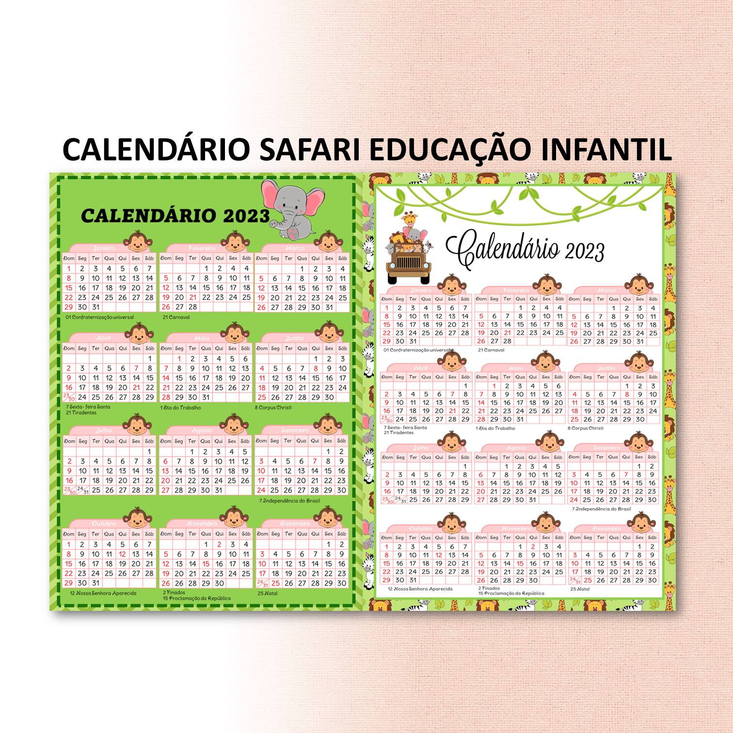 Calendário safari educação infantil