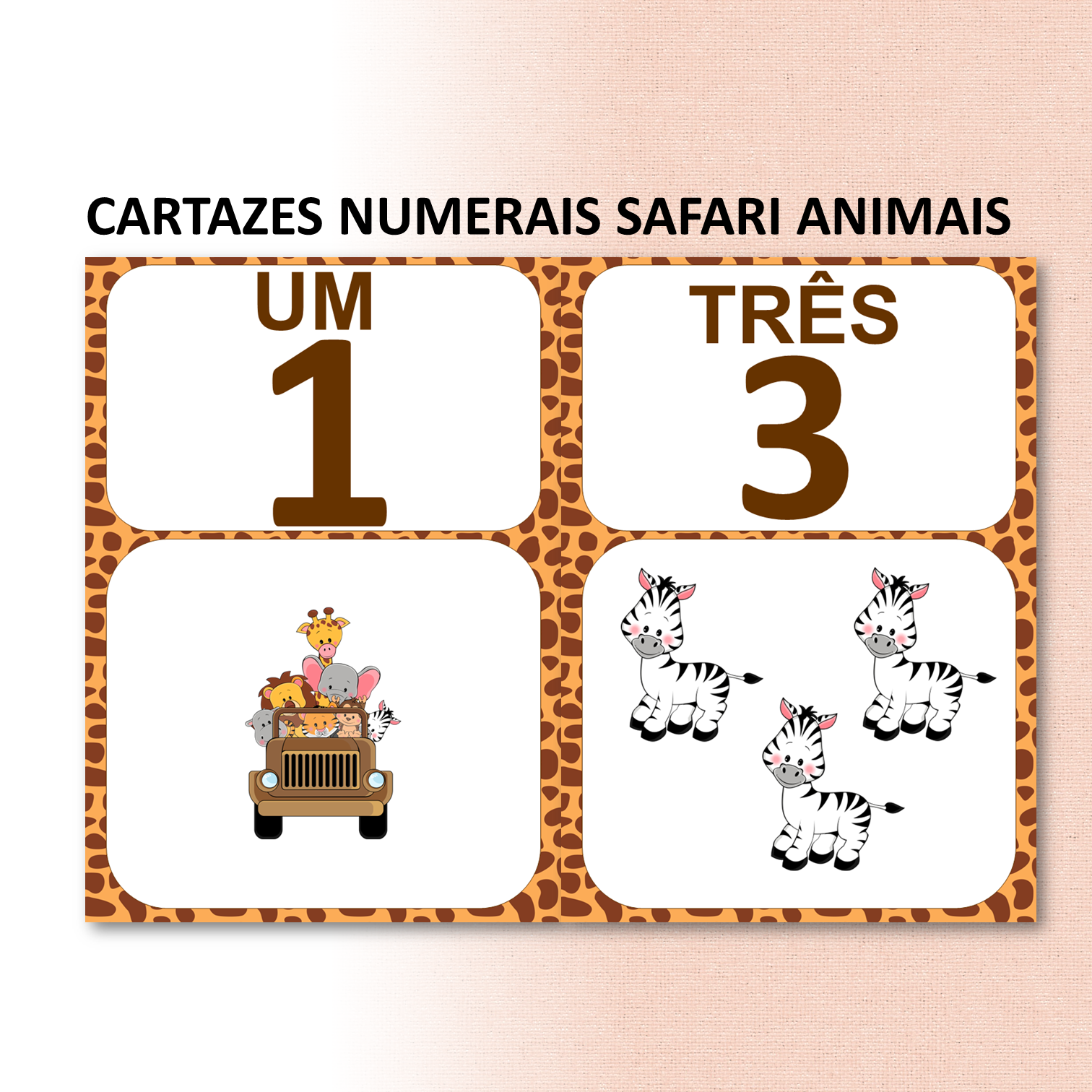 Cartazes numerais animais safari