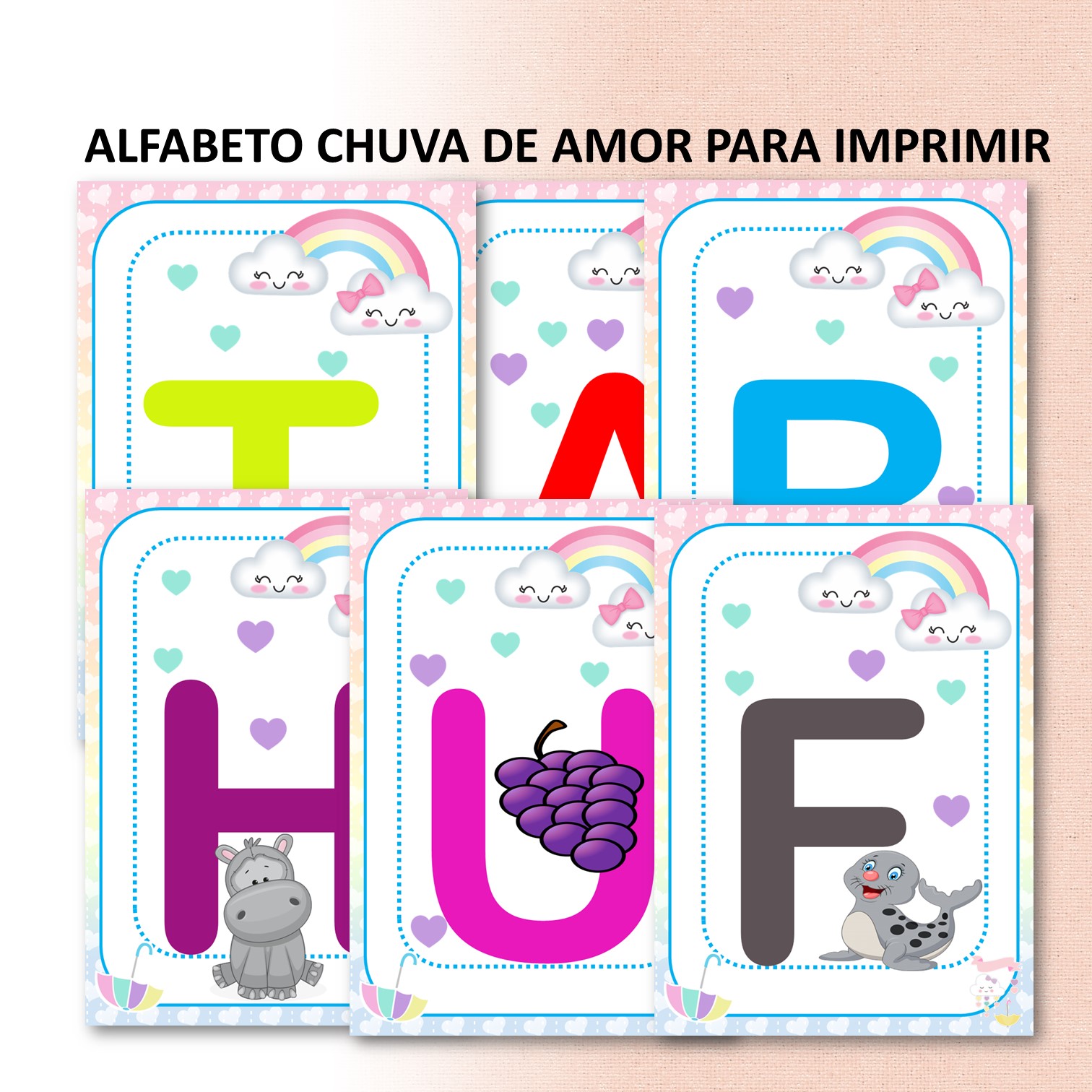 Alfabeto chuva de amor para imprimir