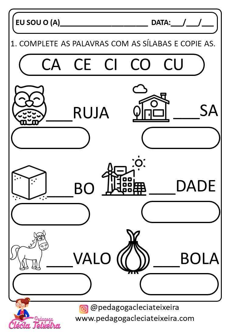 Atividades de alfabetização Famílias Silábicas - Clécia Teixeira