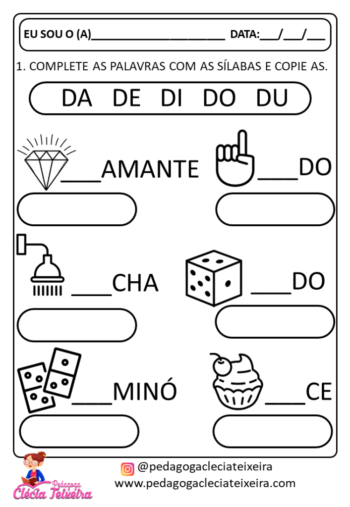 Atividades de alfabetização Famílias Silábicas