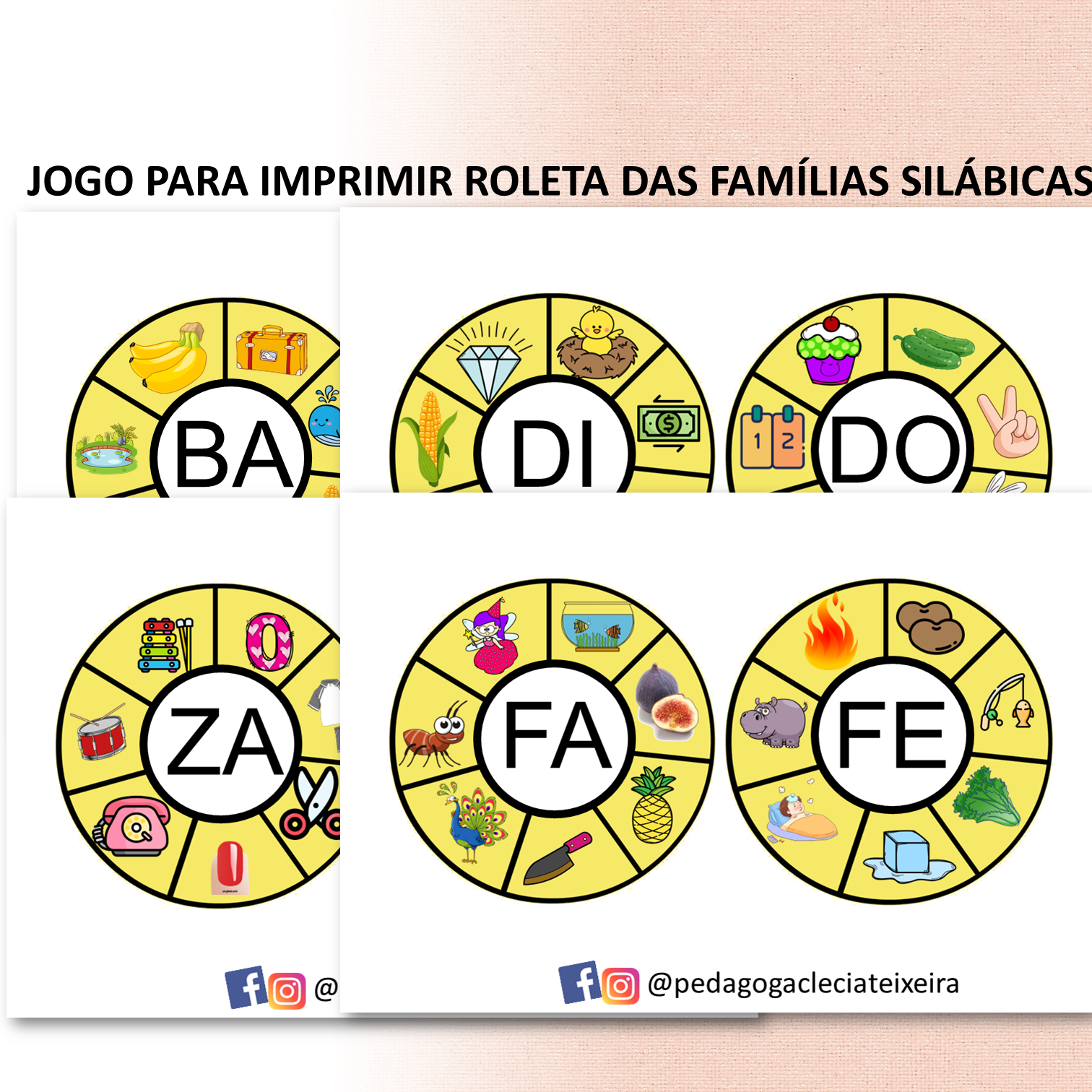 Jogo para imprimir roleta das famílias silábicas