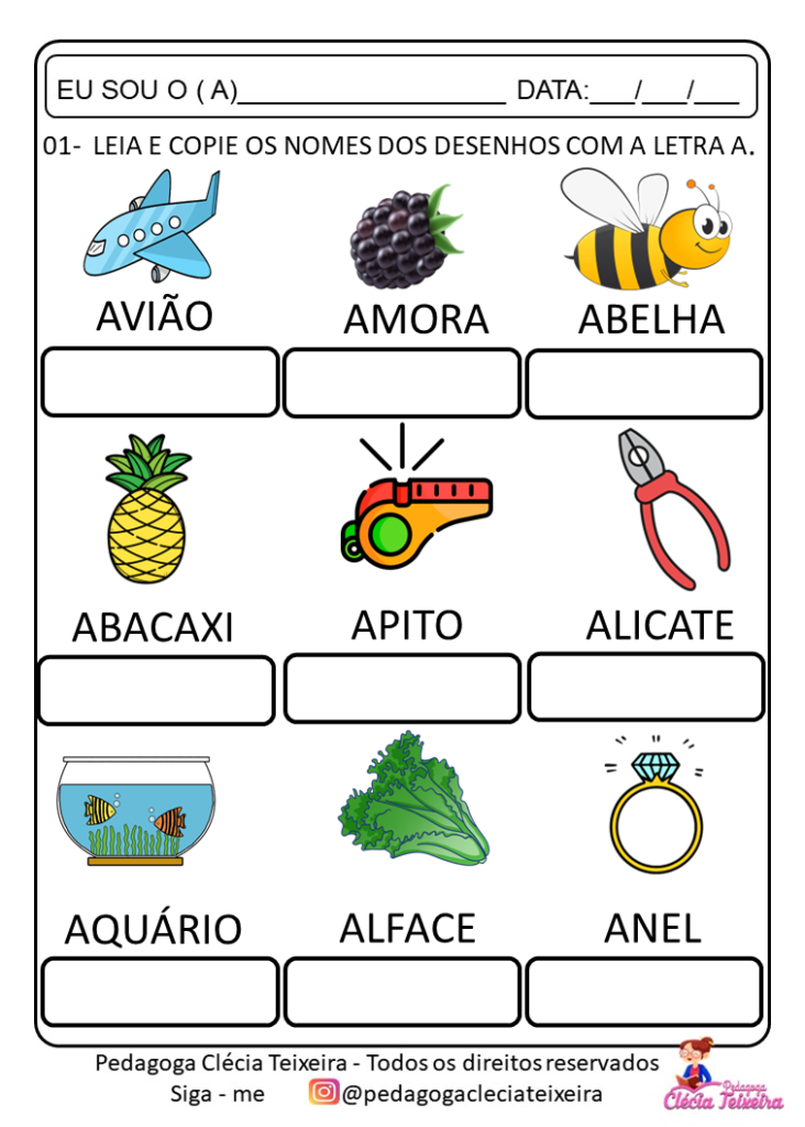 Atividades de escrita para educação infantil