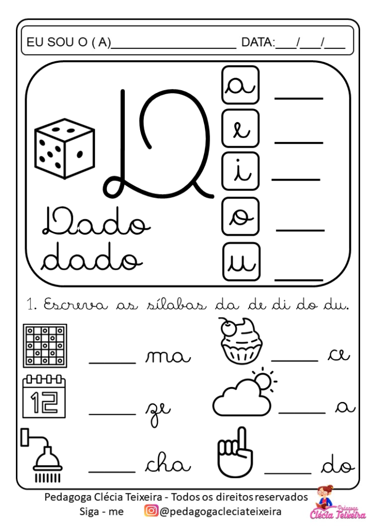 Atividade de alfabetização com letra cursiva