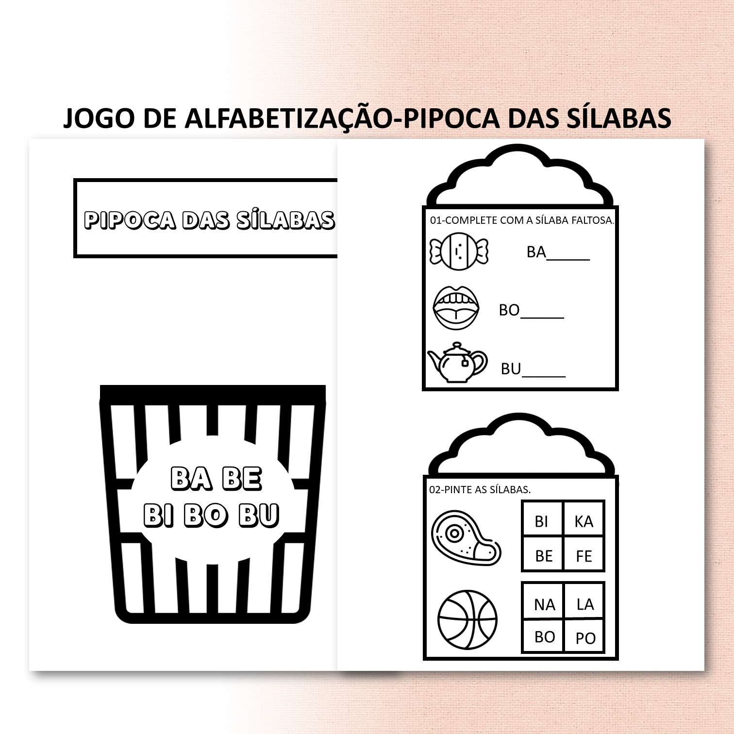 Jogo de alfabetização -pipoca das sílabas simples