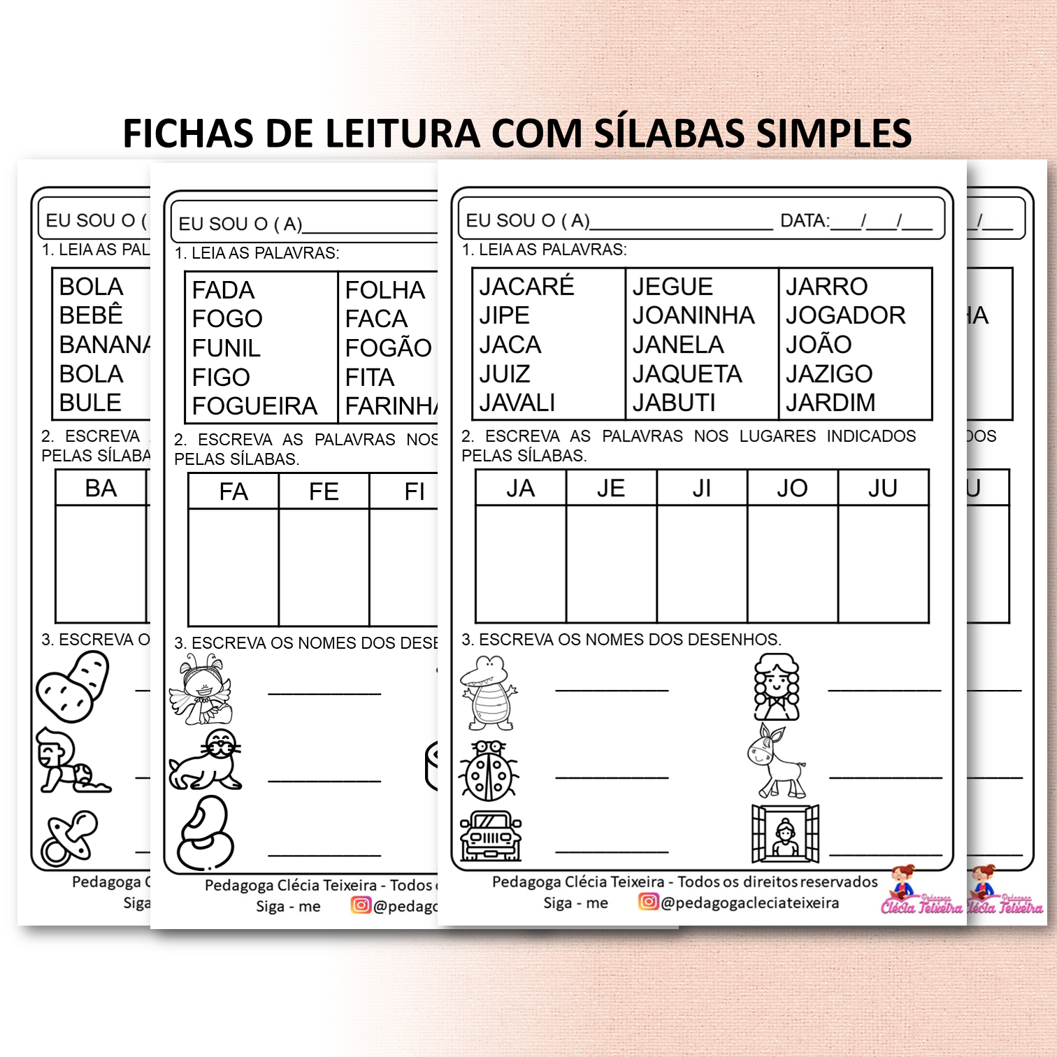 Fichas de leitura com sílabas simples