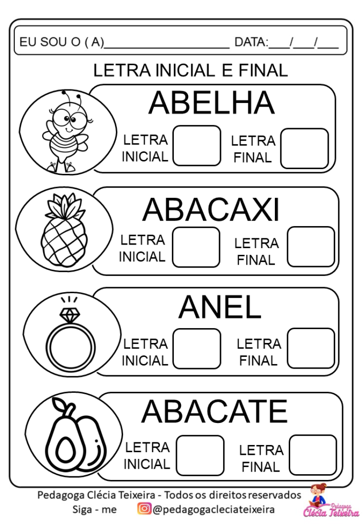 Atividade letra I - Alfabetização