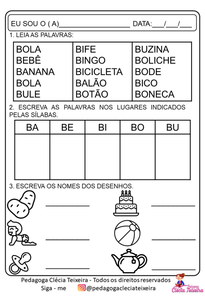 Fichas de leitura com sílabas simples - Para baixar e Imprimir