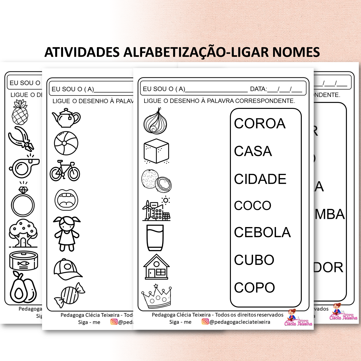 Atividades de alfabetização-Ligar nomes