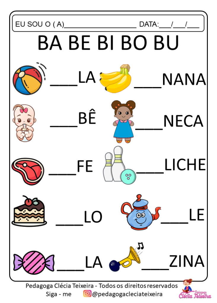 Atividades com sílabas simples para educação