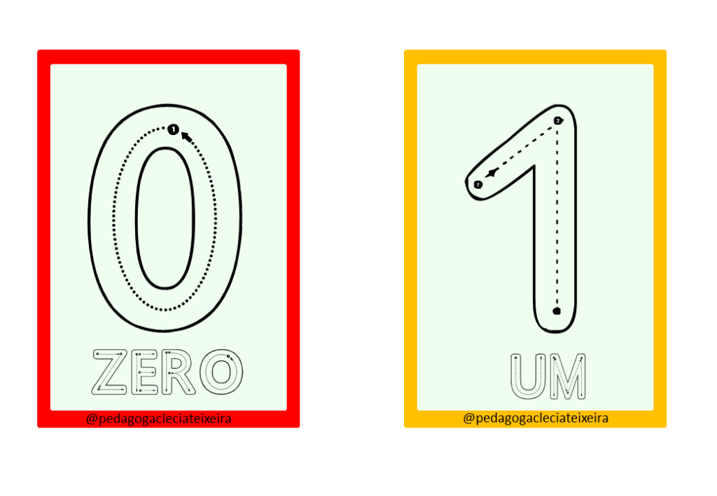 Fichas com numerais de 0 até 10 com tracejado