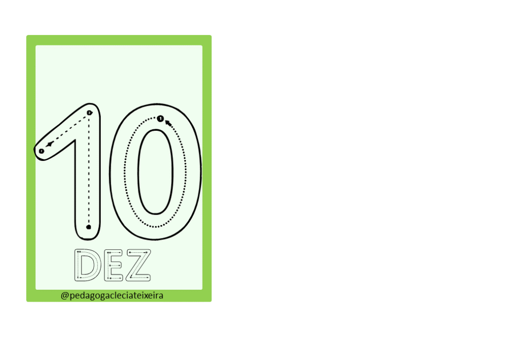 Fichas com numerais de 0 até 10 com tracejado