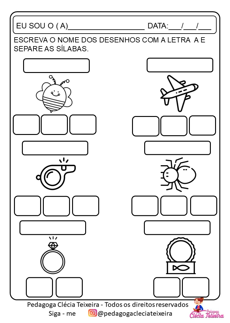 Atividades para escrever os nomes das figuras - Clécia Teixeira